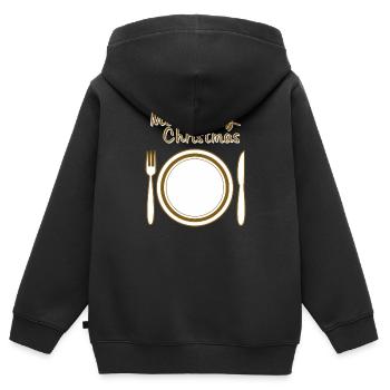 TELLER BESTECK MERRY CHRISTMAS - Kinder Premium Organic Zip Hoodie - Schwarz - Hinten - AI Model Kid Male (0cm)