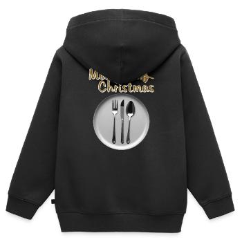 TELLER BESTECK MERRY CHRISTMAS - Kinder Premium Organic Zip Hoodie - Schwarz - Hinten - AI Model Kid Male (0cm)