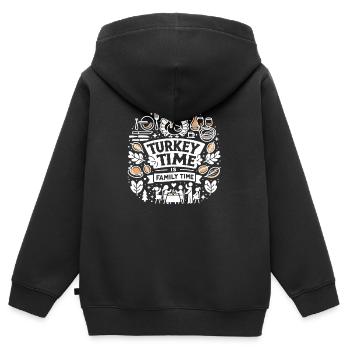 L’heure de la dinde, c’est l’heure de la famille - Sweat Premium à capuche zippé enfant bio - noir - Dos - AI Model Kid Male (0cm)