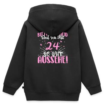 Bitte kein Neid weil ich mit 24 so gut aussehe! - Kinder Premium Organic Zip Hoodie - Schwarz - Hinten - AI Model Kid Male (0cm)