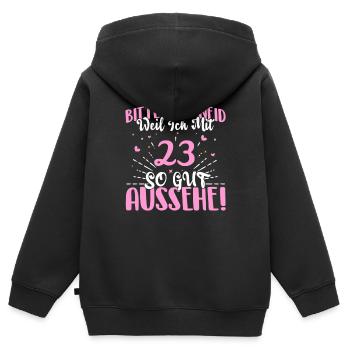 Bitte kein Neid weil ich mit 23 so gut aussehe! - Kinder Premium Organic Zip Hoodie - Schwarz - Hinten - AI Model Kid Male (0cm)