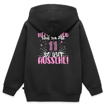 Bitte kein Neid, weil ich mit 11 so gut aussehe! - Kinder Premium Organic Zip Hoodie - Schwarz - Hinten - AI Model Kid Male (0cm)