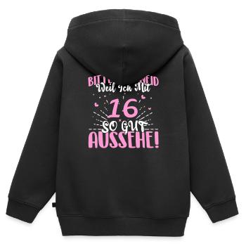 Bitte kein Neid weil ich mit 16 so gut aussehe! - Kinder Premium Organic Zip Hoodie - Schwarz - Hinten - AI Model Kid Male (0cm)