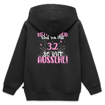 Bitte kein Neid weil ich mit 32 so gut aussehe! - Kinder Premium Organic Zip Hoodie - Schwarz - Hinten - AI Model Kid Male (0cm)
