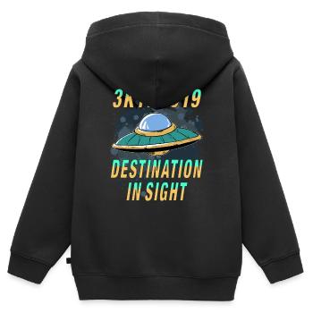 UFO DESTINATION IN SIGHT - Kids Premium Organic Zip-up Hoodie - black - Back - AI Model Kid Male (0cm)
