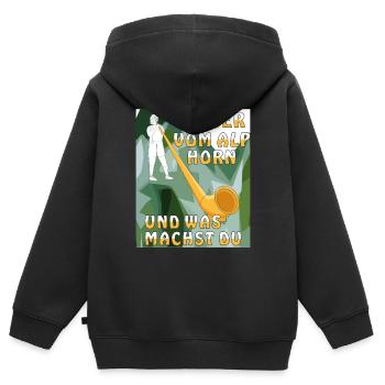 BLÄSER VOM ALPHORN - Kinder Premium Organic Zip Hoodie - Schwarz - Hinten - AI Model Kid Male (0cm)