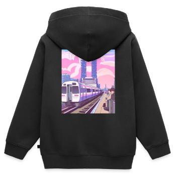 Gare du Japon - Sweat Premium à capuche zippé enfant bio - noir - Dos - AI Model Kid Male (0cm)