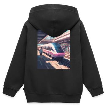 Train de la gare du Japon - Sweat Premium à capuche zippé enfant bio - noir - Dos - AI Model Kid Male (0cm)