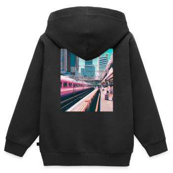 Gare de Tokyo - Sweat Premium à capuche zippé enfant bio - noir - Dos - AI Model Kid Male (0cm)