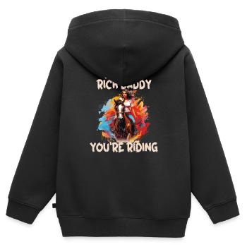 Tu as un père riche, tu montes à cheval - Sweat Premium à capuche zippé enfant bio - noir - Dos - AI Model Kid Male (0cm)