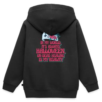 Infirmière Halloween Party Gag - Sweat Premium à capuche zippé enfant bio - noir - Dos - AI Model Kid Male (0cm)