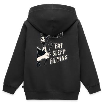 KAMERA ESSEN SCHLAFEN FILMEN - Kinder Premium Organic Zip Hoodie - Schwarz - Hinten - AI Model Kid Male (0cm)