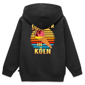 SOMMER IN KÖLN - Kinder Premium Organic Zip Hoodie - Schwarz - Hinten - AI Model Kid Male (0cm)
