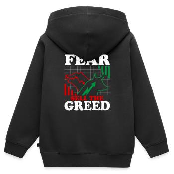 Acheter la peur Vendre la cupidité Bourse Trading T - Sweat Premium à capuche zippé enfant bio - noir - Dos - AI Model Kid Male (0cm)