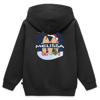Tolle Melissa Name mit Weihnachtsmütze im Weihnachtsthema - Kinder Premium Organic Zip Hoodie - Schwarz - Hinten - AI Model Kid Male (0cm)