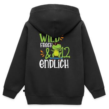 Kindergeburtstag T-Shirt Endlich Wild frech Dino - Kinder Premium Organic Zip Hoodie - Schwarz - Hinten - AI Model Kid Male (0cm)