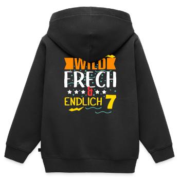 Kindergeburtstag T-Shirt Endlich Wild frech Feier - Kinder Premium Organic Zip Hoodie - Schwarz - Hinten - AI Model Kid Male (0cm)