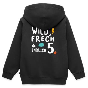 Kindergeburtstag T-Shirt Endlich Wild frech Feier - Kinder Premium Organic Zip Hoodie - Schwarz - Hinten - AI Model Kid Male (0cm)