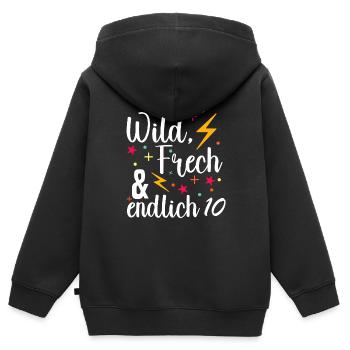 Kindergeburtstag T-Shirt Endlich Wild frech Feier - Kinder Premium Organic Zip Hoodie - Schwarz - Hinten - AI Model Kid Male (0cm)