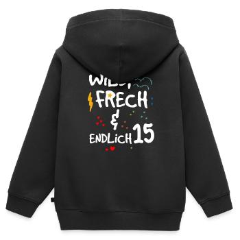 Kindergeburtstag T-Shirt Endlich Wild frech Feier - Kinder Premium Organic Zip Hoodie - Schwarz - Hinten - AI Model Kid Male (0cm)