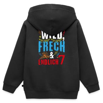 Kindergeburtstag T-Shirt Endlich Wild frech Feier - Kinder Premium Organic Zip Hoodie - Schwarz - Hinten - AI Model Kid Male (0cm)