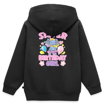 Soeur de la fête de famille éléphant fille d’anniversaire - Sweat Premium à capuche zippé enfant bio - noir - Dos - AI Model Kid Male (0cm)