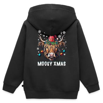 Bovins Highlands écossais Noël vache neige - Sweat Premium à capuche zippé enfant bio - noir - Dos - AI Model Kid Male (0cm)