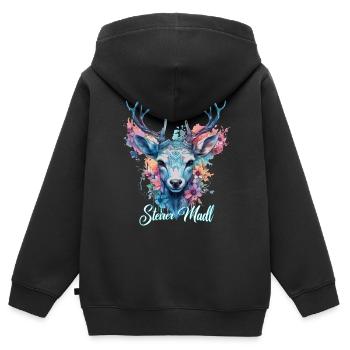 Fille de Styrie avec cerf Styria Design - Sweat Premium à capuche zippé enfant bio - noir - Dos - AI Model Kid Male (0cm)