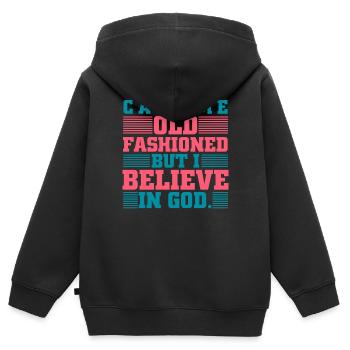 Nenn mich altmodisch, ich glaube an Gott, Bibel - Kinder Premium Organic Zip Hoodie - Schwarz - Hinten - AI Model Kid Male (0cm)