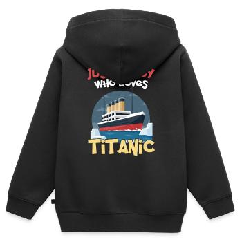 Les Titanic Ship Boys qui adorent le RMS Titanic - Sweat Premium à capuche zippé enfant bio - noir - Dos - AI Model Kid Male (0cm)
