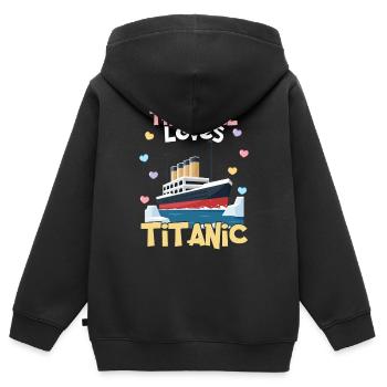 Titanic-Schiff, dieses Mädchen liebt die RMS Titanic - Kinder Premium Organic Zip Hoodie - Schwarz - Hinten - AI Model Kid Male (0cm)