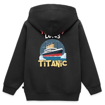Titanic, ce garçon aime le RMS Titanic - Sweat Premium à capuche zippé enfant bio - noir - Dos - AI Model Kid Male (0cm)
