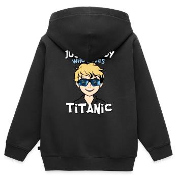 Titanic Ship Boys, die die RMS Titanic einfach lieben - Kinder Premium Organic Zip Hoodie - Schwarz - Hinten - AI Model Kid Male (0cm)