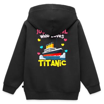 Titanic Ship, cette fille aime le RMS Titanic - Sweat Premium à capuche zippé enfant bio - noir - Dos - AI Model Kid Male (0cm)