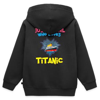 Titanic-Schiff, dieses Mädchen liebt die RMS Titanic - Kinder Premium Organic Zip Hoodie - Schwarz - Hinten - AI Model Kid Male (0cm)