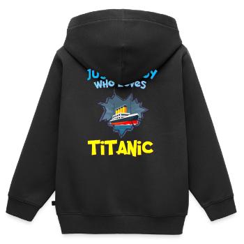 Titanic-Schiff, dieser Junge liebt die RMS Titanic - Kinder Premium Organic Zip Hoodie - Schwarz - Hinten - AI Model Kid Male (0cm)