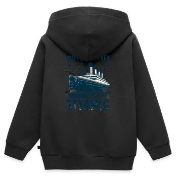 Titanic Ship Boys, die die RMS Titanic einfach lieben - Kinder Premium Organic Zip Hoodie - Schwarz - Hinten - AI Model Kid Male (0cm)