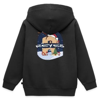 Awesome Reyes Name mit Weihnachtsmütze im Weihnachtsthema - Kinder Premium Organic Zip Hoodie - Schwarz - Hinten - AI Model Kid Male (0cm)