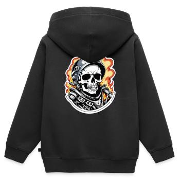 Motorrad im Retro-Stil - Totenkopf und Skelett - Kinder Premium Organic Zip Hoodie - Schwarz - Hinten - AI Model Kid Male (0cm)