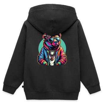 Bär Bären Bärenkopf Bär Braunbär Bären - Kinder Premium Organic Zip Hoodie - Schwarz - Hinten - AI Model Kid Male (0cm)