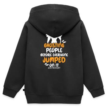 Asocial Anti Halloween Protestation Sceptique Introverti - Sweat Premium à capuche zippé enfant bio - noir - Dos - AI Model Kid Male (0cm)