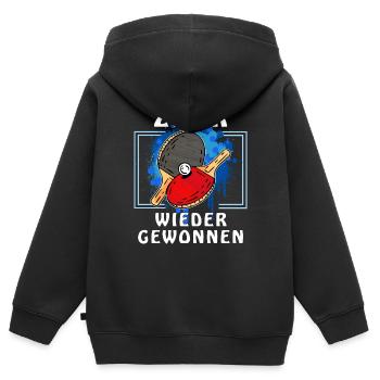 TISCHTENNIS ZACK WIEDER GEWONNEN - Kinder Premium Organic Zip Hoodie - Schwarz - Hinten - AI Model Kid Male (0cm)