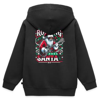 Der rockige Weihnachtsweihnachts-Rockgitarren-Weihnachtsmann - Kinder Premium Organic Zip Hoodie - Schwarz - Hinten - AI Model Kid Male (0cm)