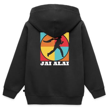 Rétro Jai Alai Pelote Basque Raquette La Plus Rapide - Sweat Premium à capuche zippé enfant bio - noir - Dos - AI Model Kid Male (0cm)