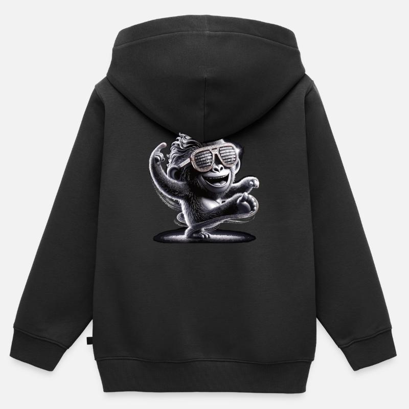 Gorille avec lunettes de soleil - Sweat Premium à capuche zippé enfant bio - noir