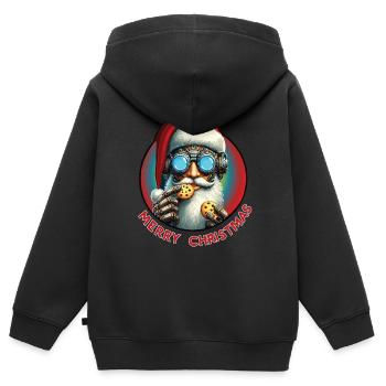 Weihnachtsmann Cyberpunk - Kinder Premium Organic Zip Hoodie - Schwarz - Hinten - AI Model Kid Male (0cm)
