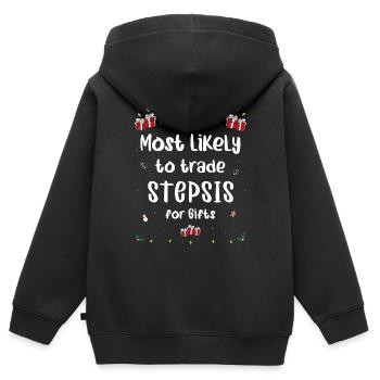 Le plus susceptible d’échanger des belles-filles contre des cadeaux de Noël - Sweat Premium à capuche zippé enfant bio - noir - Dos - AI Model Kid Male (0cm)
