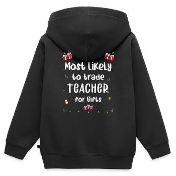 Le plus susceptible d’échanger un professeur contre des cadeaux de Noël - Sweat Premium à capuche zippé enfant bio - noir - Dos - AI Model Kid Male (0cm)