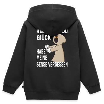 SENSENMANN SENSE VERGESSEN - Kinder Premium Organic Zip Hoodie - Schwarz - Hinten - AI Model Kid Male (0cm)