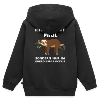 Ich bin nicht Faul ich spare Energie ein Faultier - Kinder Premium Organic Zip Hoodie - Schwarz - Hinten - AI Model Kid Male (0cm)